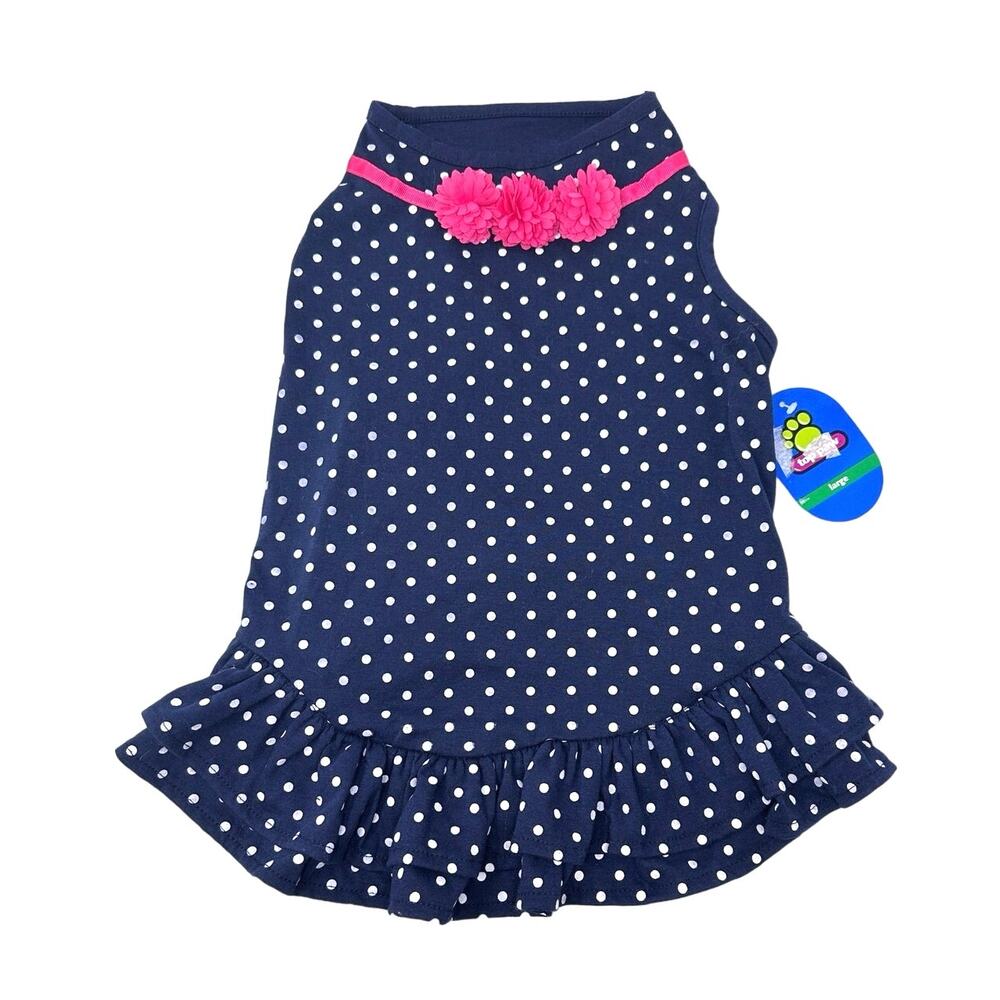 NWT TOP PAW Navy White Dog Dress with flowers for dogs size large